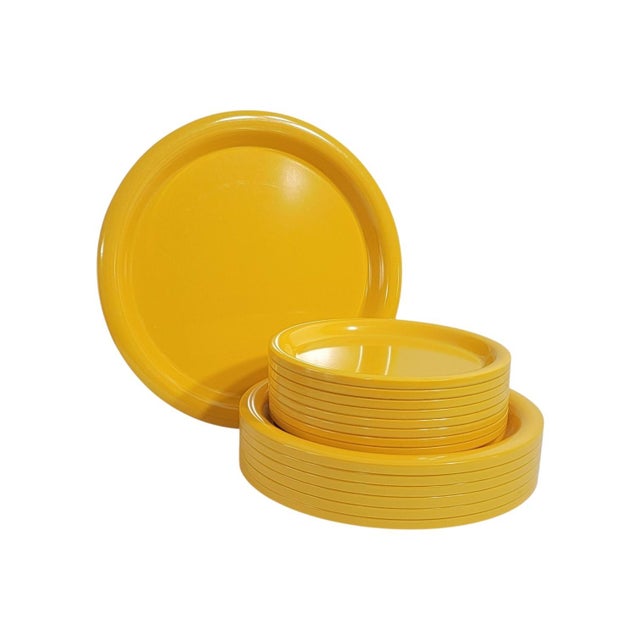 1970's Ingrid Ltd. Chicago Primary Yellow Melamine Dinner Ware - Set of 15 For Sale - Image 16 of 18
