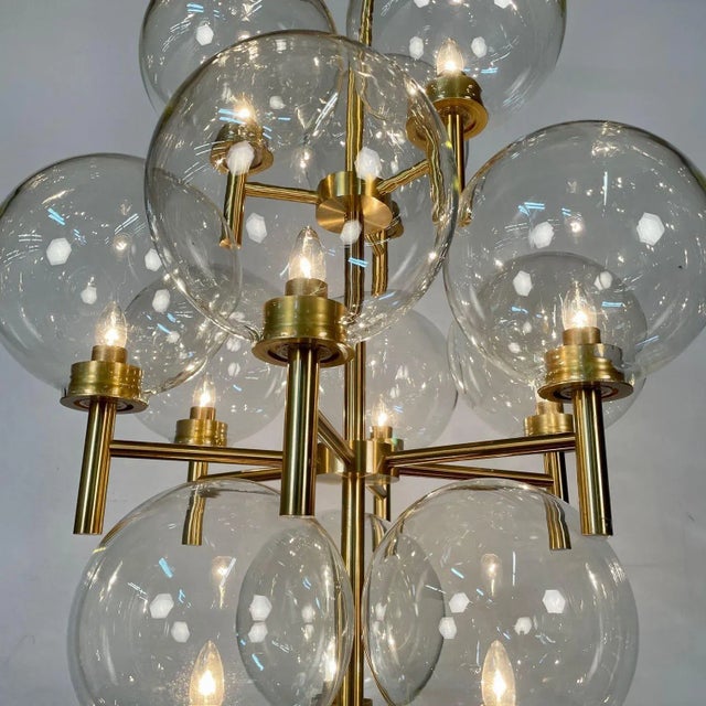 Pair of Monumental Mid-Century Modern Style Chandeliers in Amber Glass