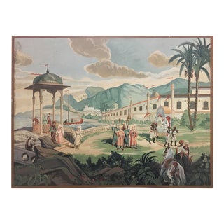 Vintage Turkish Scenic Hand Painted on Canvas For Sale