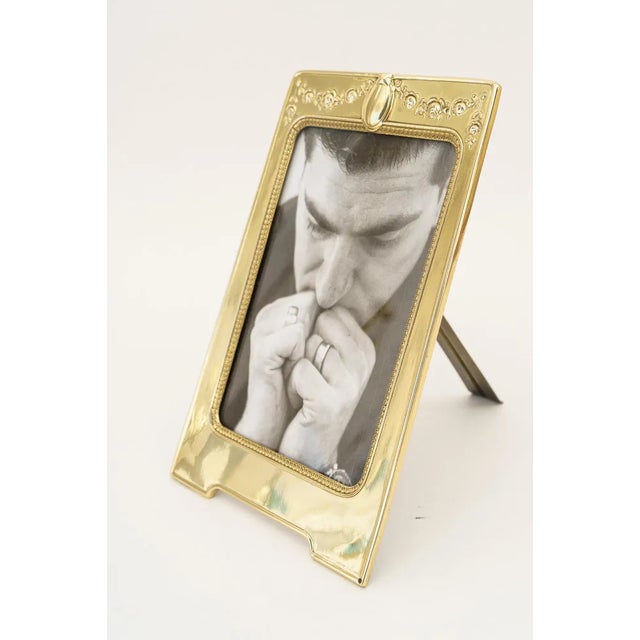 Jugendstil frame vienna around 1908 Brass polished and stove enameled Glass Picture size: H: 16cm Wide: 11cm