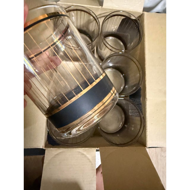 Vintage Deadstock Culver 22kt Gold Devon Black & Gold Glasses with Box- Set of 6 For Sale In Los Angeles - Image 6 of 6