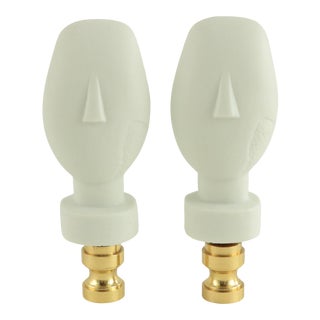 Cycladic Head Bisque Porcelain Lamp Finials - a Pair For Sale