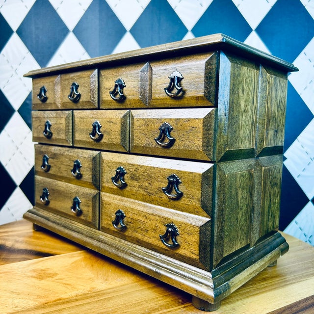 Wood Wood Musical Jewelry Chest Vintage Velvet Felt Lined Schmid Bros For Sale - Image 7 of 10