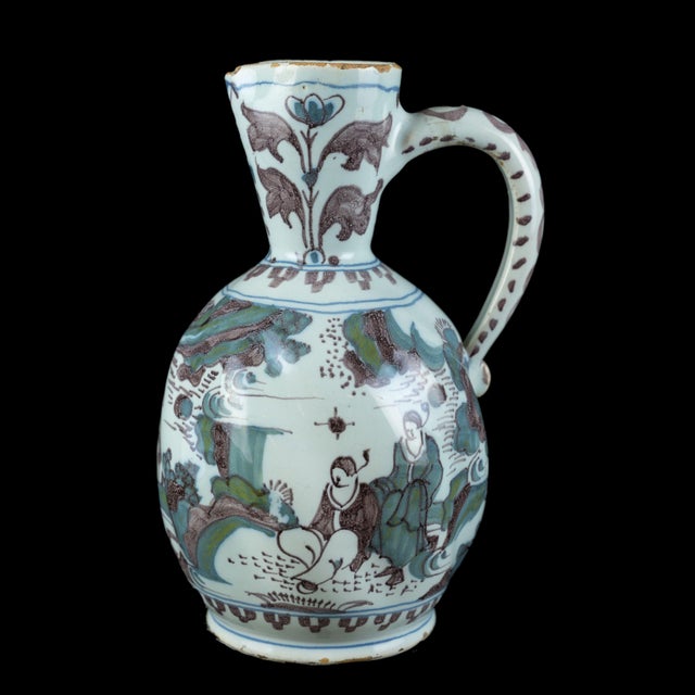 17th Century Polychrome Chinoiserie Wine Jug with Turned Body from Delft, 1680s For Sale - Image 5 of 10