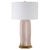 Worlds Away Matthew Izzo Home Barron Blush Reactive Glaze Ceramic Table Lamp With White Linen Shade and Satin Brass Base For Sale - Image 4 of 4