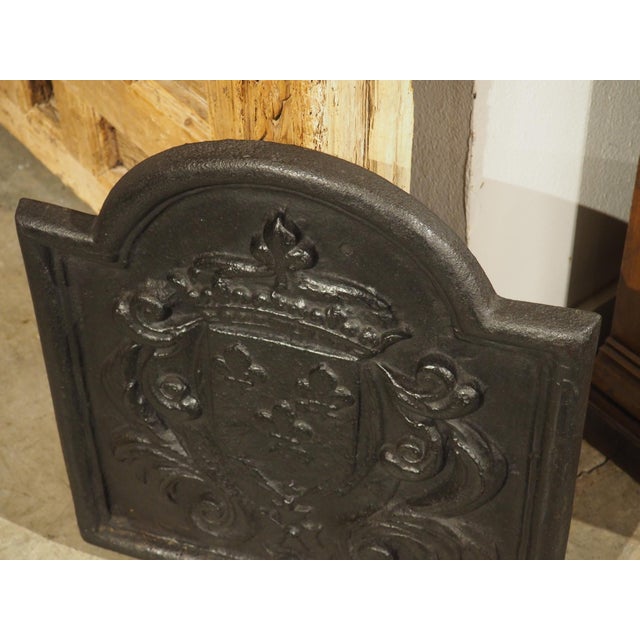 Black Small 19th Century French Royal Coat of Arms Cast Iron Fireback For Sale - Image 8 of 16