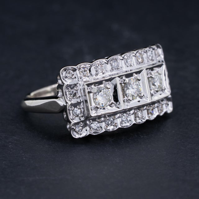 1930s Vintage Art Deco Diamond Ring 14k White Gold Size 7.75 For Sale - Image 5 of 12