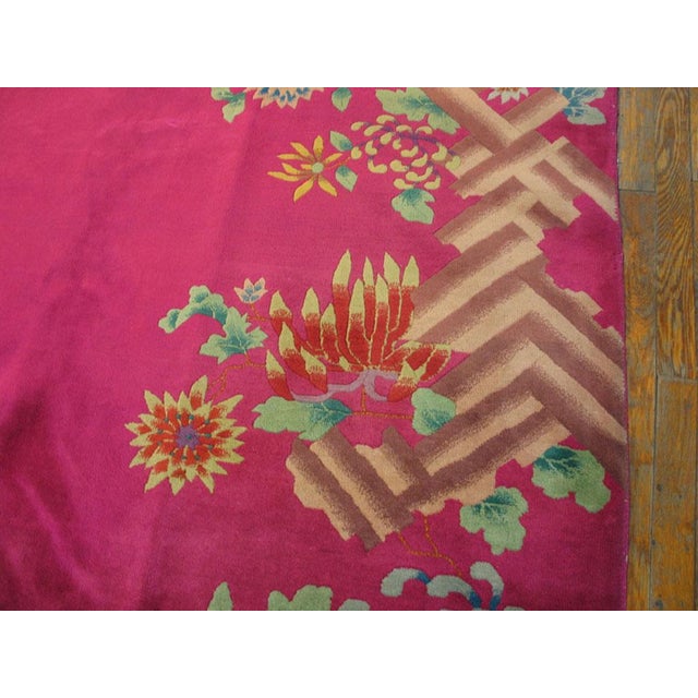 Art Deco Fancy Pink Background Color With Special Floral Pattern Antique Chinese Art Deco Rug For Sale - Image 3 of 7