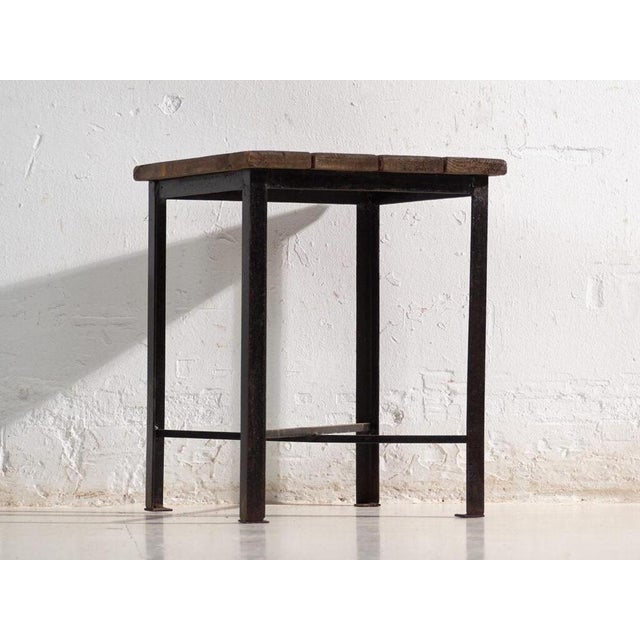 Rustic Vintage Industrial Stool in Pine Wood and Iron, Central Europe, 1950 For Sale - Image 3 of 9