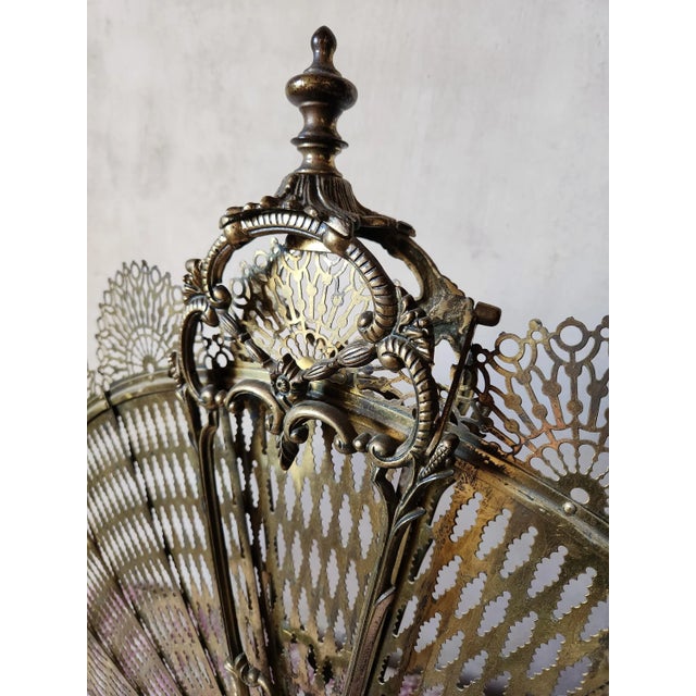 Antique French Brass Peacock Tail Pare-Feu / Fireplace Screen, 1800s For Sale - Image 5 of 11