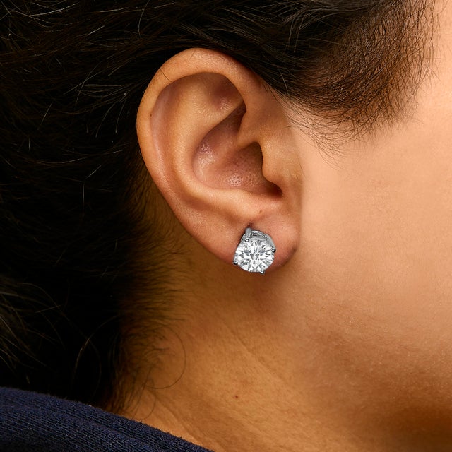 Haus of Brilliance 14K White Gold 7.0 Cttw Round Lab Grown Diamond Solitaire Stud Earrings with Screw Backs (F-G Color, VS2-SI1 Clarity) For Sale - Image 4 of 5