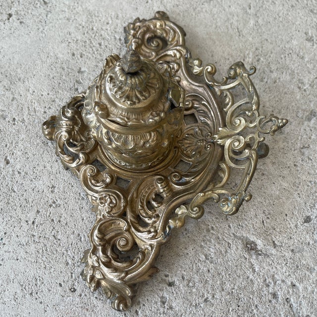 Vintage Heavy Cast Brass Inkewll For Sale - Image 4 of 7
