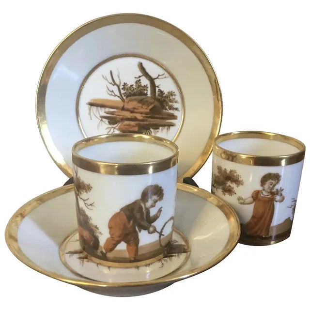 Antique Circa 1805 French Empire Porcelain Coffee Cans & Saucers by La Courtille - 4 Pieces For Sale - Image 13 of 13