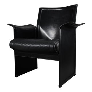 Vintage Italian Black Leather Korium Chair by Tito Agnoli for Matteo Grassi, 1980s For Sale