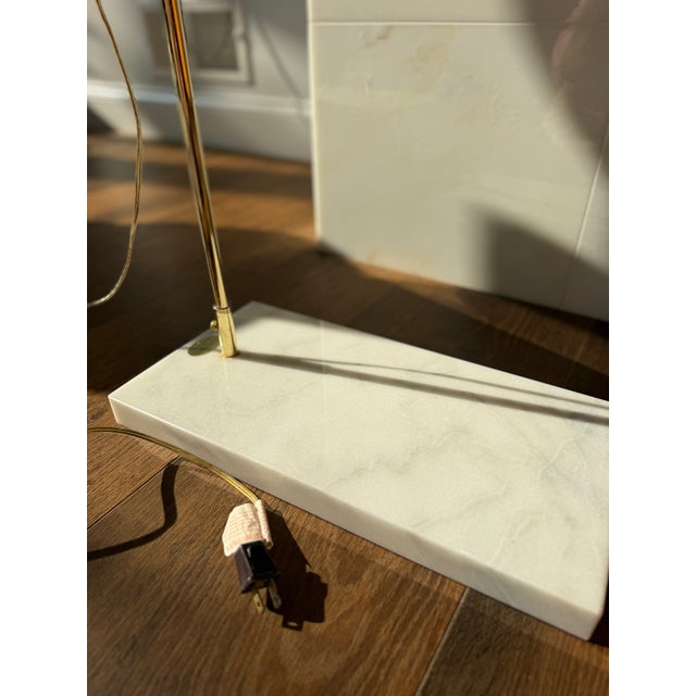 Vintage Italian Brass Arc Floor Lamp With Genuine White Marble Base | Mid-Century Modern For Sale - Image 9 of 9