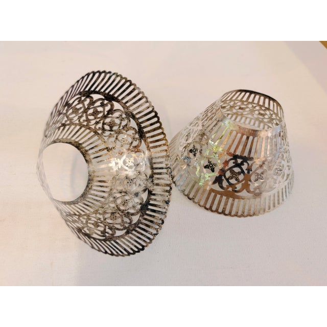 Vintage Pierced Silverplate Lamp Shades S/2 For Sale - Image 4 of 4