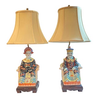 Mid-Century Chinese Emperor & Empress Table Lamps - a Pair For Sale