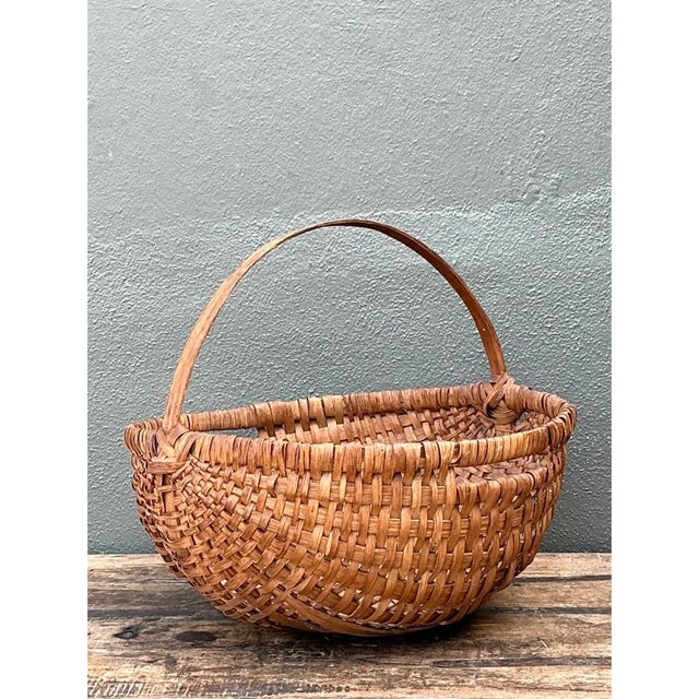 Burnt Umber Vintage Handwoven Shaker Rattan Basket For Sale - Image 8 of 12
