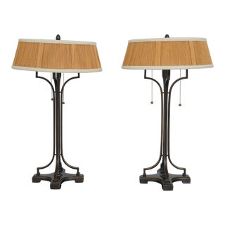 Pair Quoizel Arts & Crafts Bronze Table Lamps For Sale