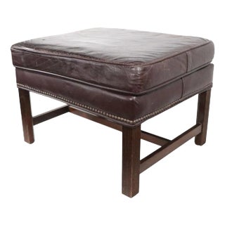 Late 20th Century Chippendale Revival Brown Leather Footstool Ottoman For Sale