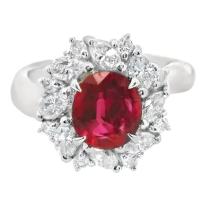 1.65 Carat Ruby Diamond Platinum Ring size 5.75