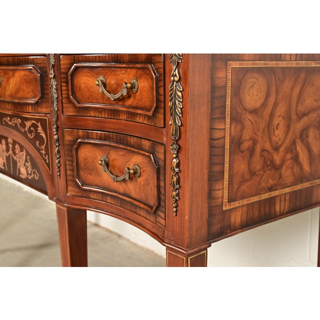 Maitland Smith Style French Regency Louis XVI Carved Mahogany and Burl Wood Sideboard Credenza For Sale - Image 9 of 14