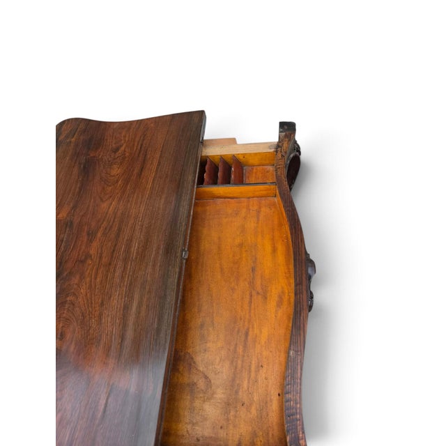19th Century French Gabriel Legs Rosewood Inside Black Leather Game Table/Console Table. For Sale - Image 4 of 17