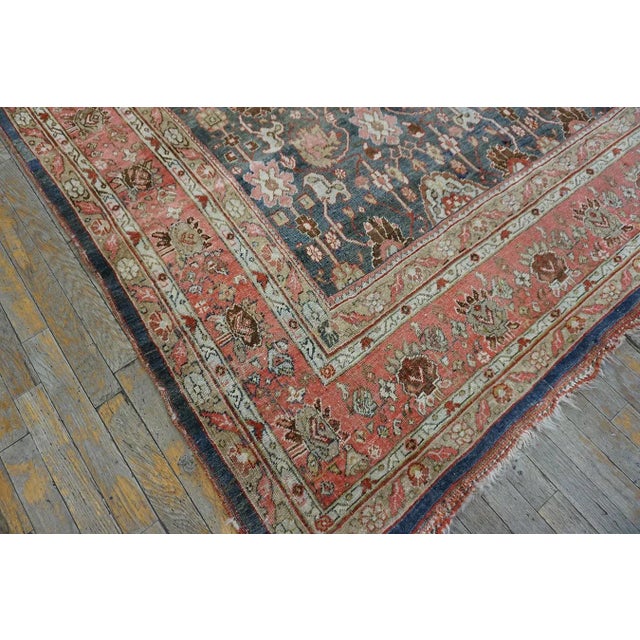 Calming Cornflower Blue Background Apricot Border Floral Design Antique Persian Bijar Rug For Sale - Image 9 of 12