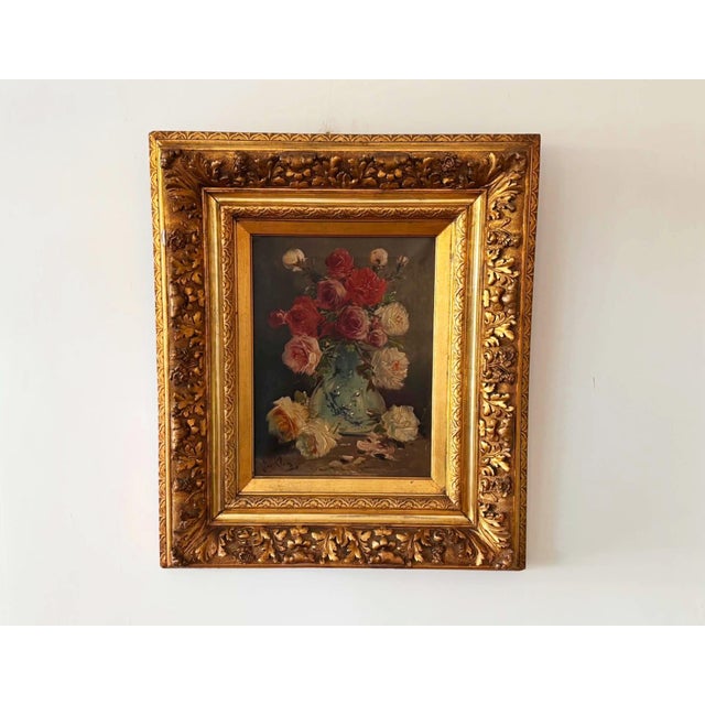 Jos Klaas / Henry Schouten, Floral Still Life with Roses in Vase, 1890s, Oil on Canvas, Framed For Sale - Image 11 of 12
