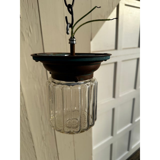 1930s Vintage Copper Flush Mount Fixture With Vintage Shade For Sale - Image 5 of 7