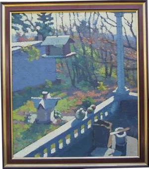 Don Wynn, Porch and Backyard, Autumn, Oil on Canvas