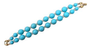 Vintage 1960s Signed Crown Trifari 2-Strand Faux-Turquoise Beaded Bracelet