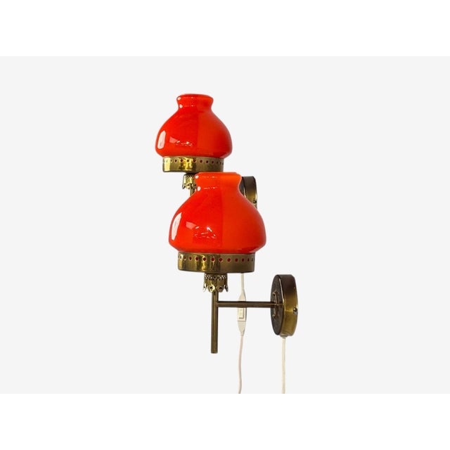 Metal 1970s Örsjö Industri Ab, Wall Lights, Brass, Orange Glass - Pair For Sale - Image 7 of 11