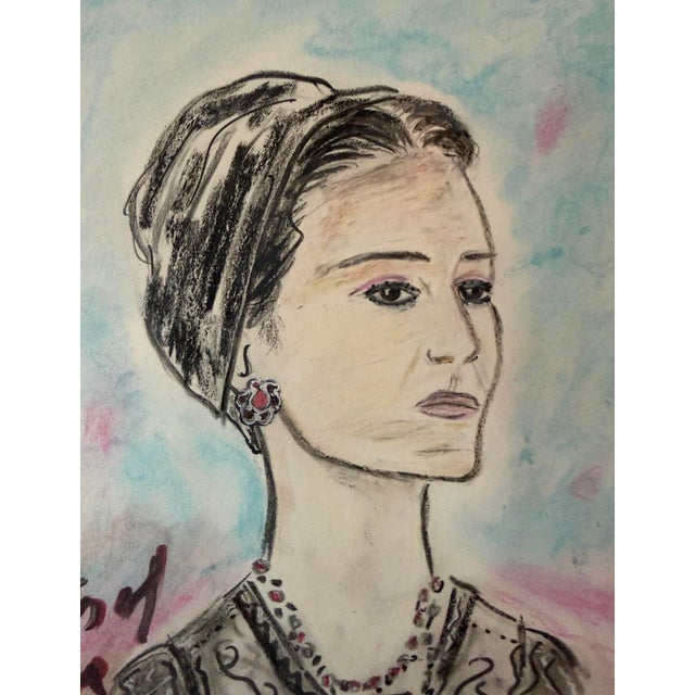 2010s Original Signed Karl Lagerfeld Drawing Portrait of Sheikha Moza, 2010 For Sale - Image 5 of 10
