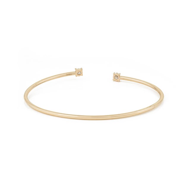 Brilliant Cut Diamond Adjustable Cuff Bangle Bracelet in 14k Yellow Gold For Sale - Image 9 of 15