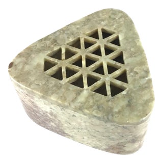 Vintage Covered Soapstone Flower Triangular Box Vase For Sale
