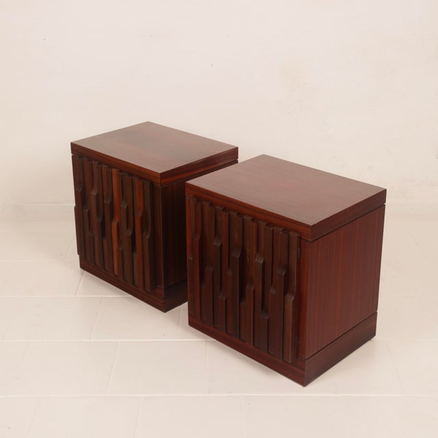 Mid-Century Gaetano Padouk Wood Nightstands by Luciano Frigerio for Frigerio, 1970s, Set of 2 For Sale - Image 7 of 18