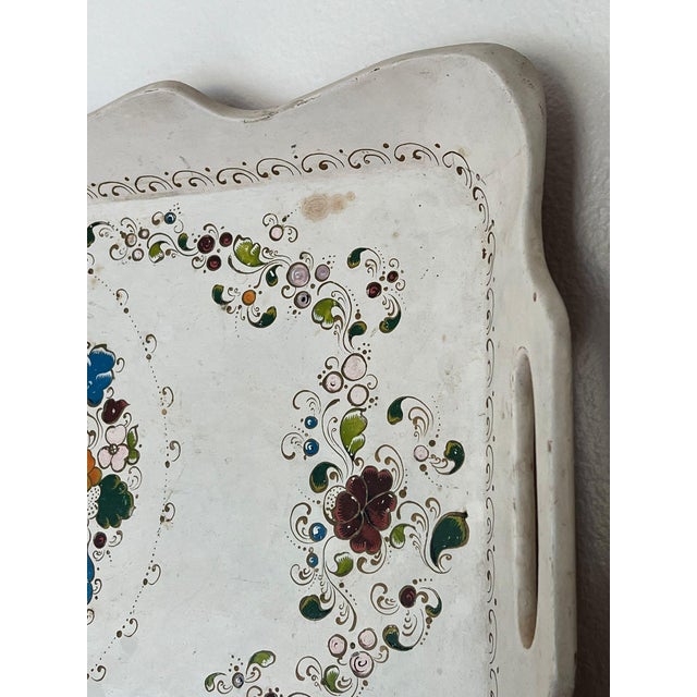 White Vintage Hand Painted Decorative Serving Tray For Sale - Image 8 of 9