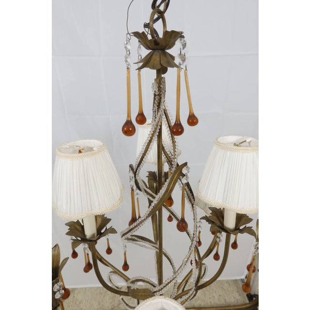 6 Light Chandelier W. Tear Drop Glass Prisms For Sale - Image 4 of 11