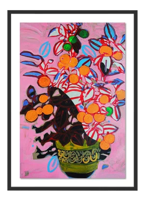 Orange Tree by Jelly Chen in Black Framed Paper, Large Art Print