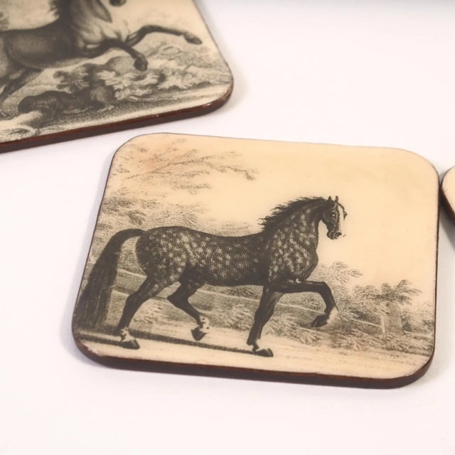 Horse Coasters: 1950s Italian Lacquerware, Equestrian Decor (Set of 6) For Sale - Image 10 of 11