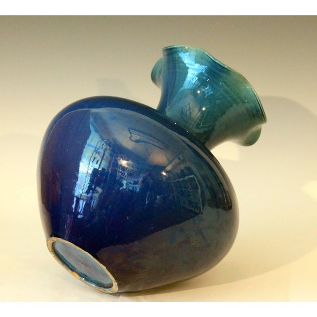 1910s Large Antique Art Nouveau Awaji Pottery Vase With Blue Monochrome Glaze For Sale - Image 5 of 8