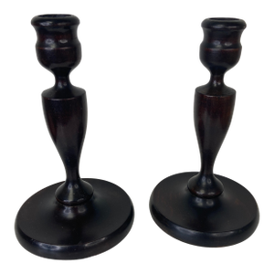 Vintage Turned Hardwood Candlesticks – a Pair
