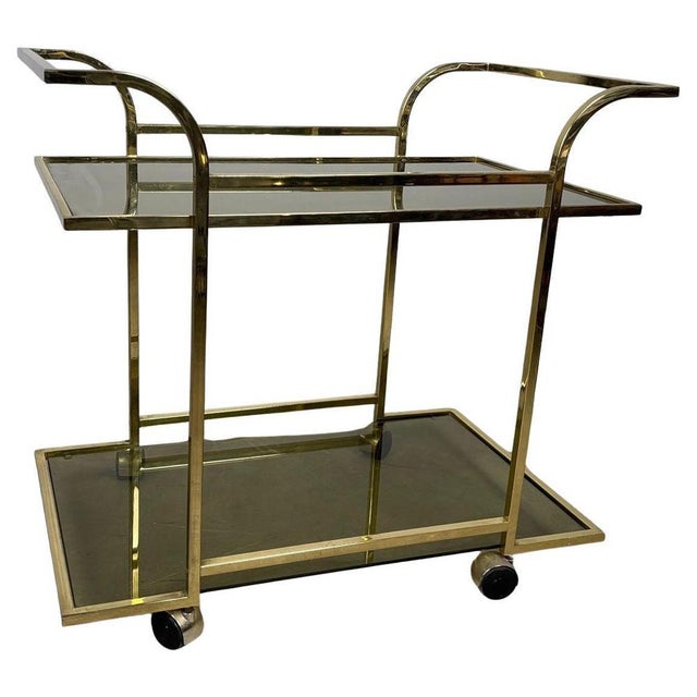 Vintage Serving Trolley in Brass, 1970s For Sale - Image 10 of 10