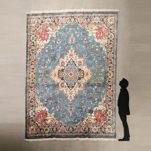 Mechanical wool rug, large knot and machine made, Good condition. This piece is attributed to the mentioned...