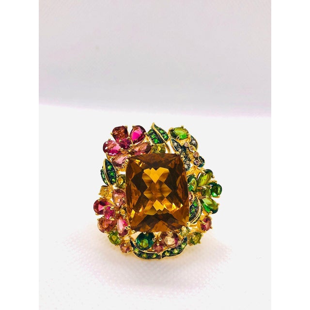 Baroque Bochic "Orient" Vintage Multi Tourmaline & Citrine Ring Set In 18K Gold & Silver For Sale - Image 3 of 18
