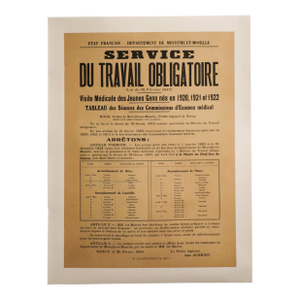 1943 French World War Two Poster - "Service - Du Travail Obligatoire"