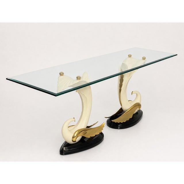 Maison Jansen 1980s San Sen, Brass & Glass Swan Console Table for Art House Jofral Spain, Labeled For Sale - Image 4 of 18