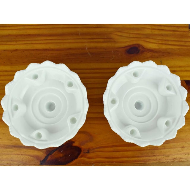 Fenton Art Glass Company Vintage 1970's Fenton White Milk Glass Hobnail Candle Holder Pedestal Bowls - A Pair For Sale - Image 4 of 6