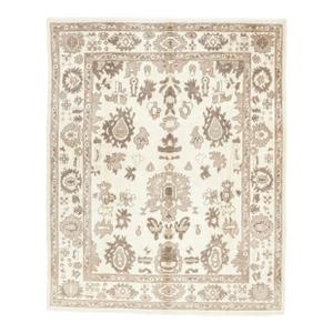 Large Ivory and Beige Hand-Knotted Oushak Rug – 9′10″ × 11′7″